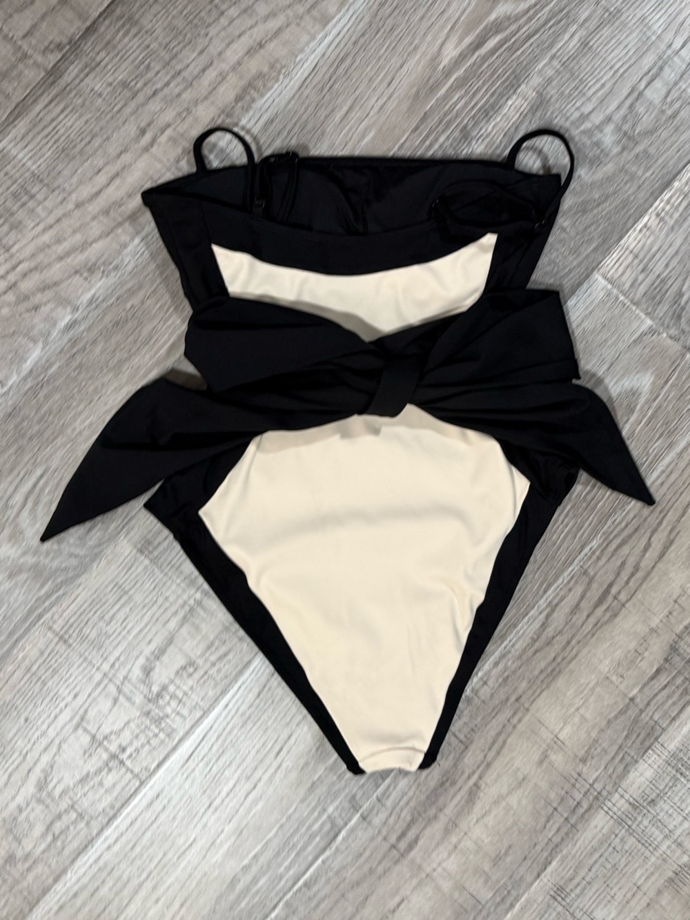 TA3 Black One-Piece Swimsuit with Cream Front Panel Size- Short/Large - Picture 4 of 12